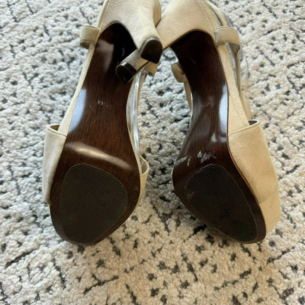 Diane Von Furstenberg Beige Suede Peep-Toe Heels 4.5